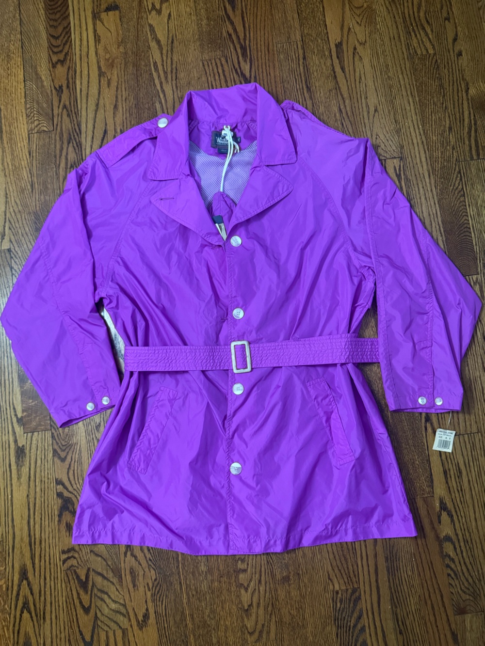 Vintage 90s Woolrich Stashaway Rain Coat XL Fuchsia Packable Trench NWT